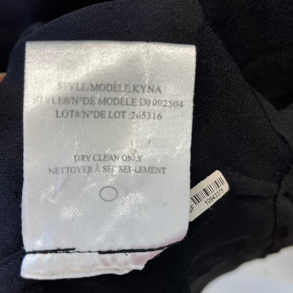 Theory Kyna Leather Trim Silk Black Long Sleeve Blouse Assymetrical Size 8 - Picture 9 of 9